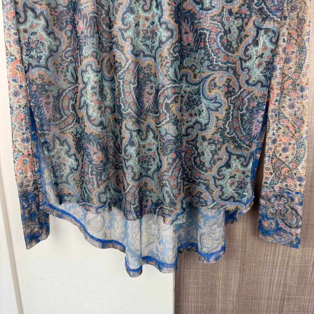 Free‎ People Blue Green Arianna Paisley Print Mesh Tunic Top - Picture 4 of 11